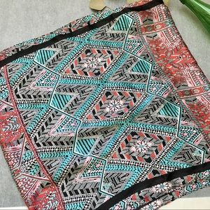 Vintage 60s 70s 100% Silk Art Deco Geometric Scarf | Red Black Aqua